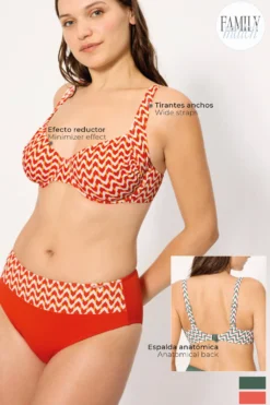 Top bikini reductor micropiqué estampado verde botella copas E y F