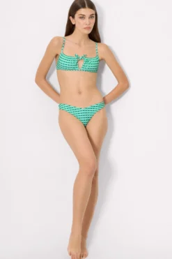 Top bikini triángulo estampado geométrico verde copa B