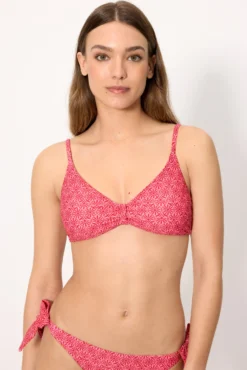 Top bikini triángulo flores rosa y rojo copa B