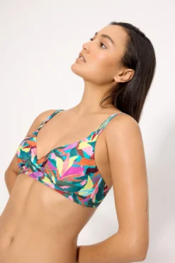Top bikini triángulo hojas copa B