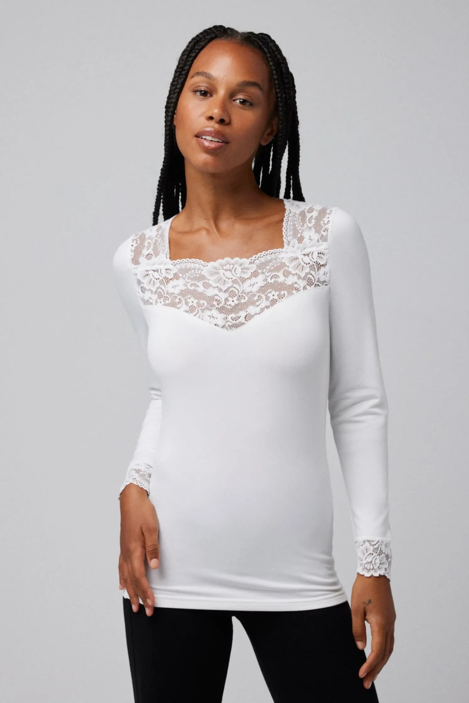 TÉRMICO Camiseta encaje manga larga blanco