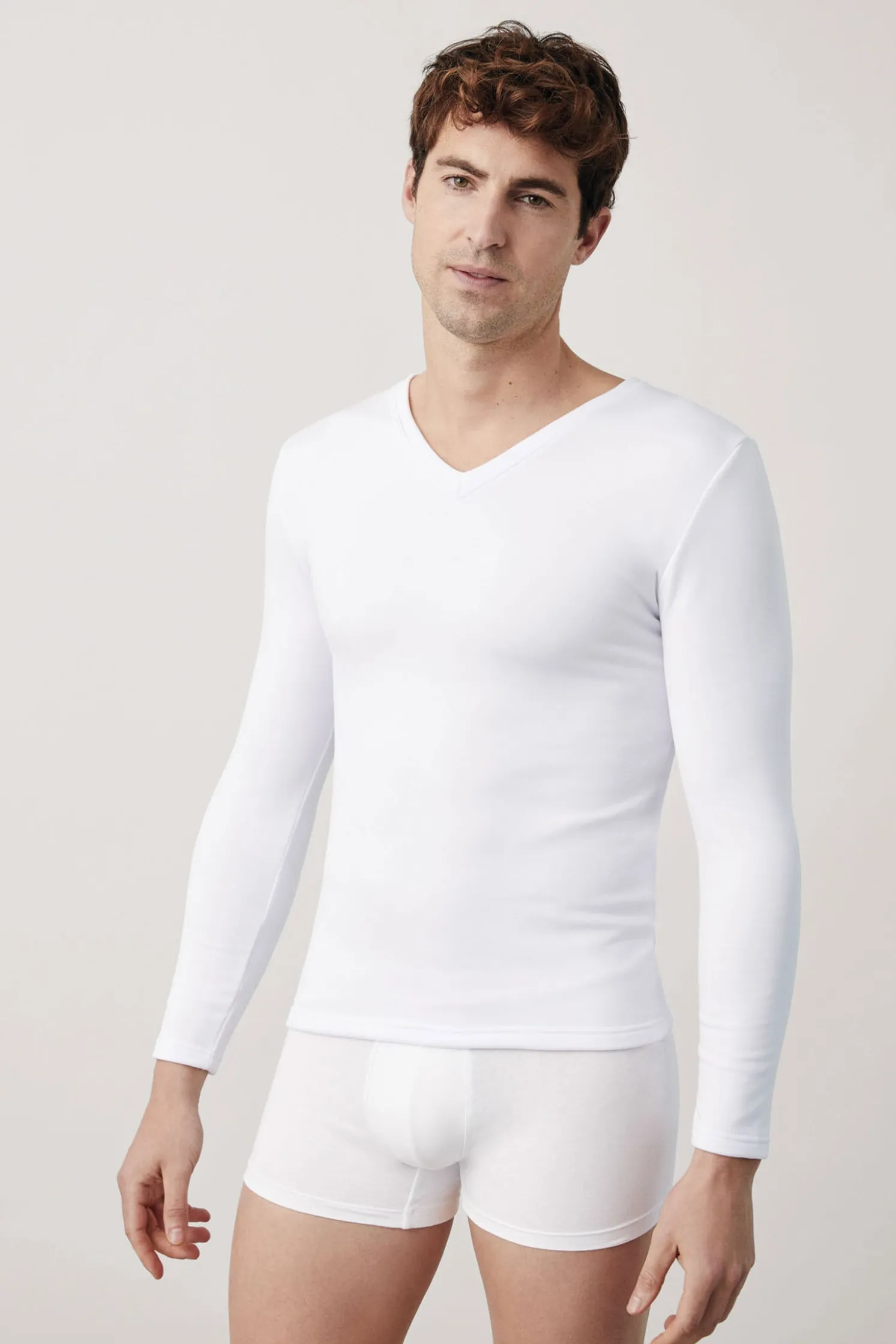 TÉRMICO Camiseta interior cuello pico manga larga blanco
