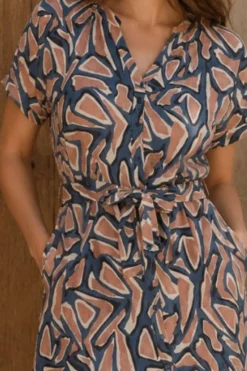 Vestido camisero manga corta estampado