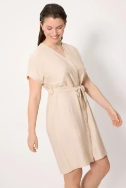 Vestido camisero manga corta con lino
