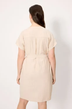 Vestido camisero manga corta con lino