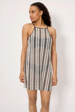 Vestido corto calado tirantes rayas