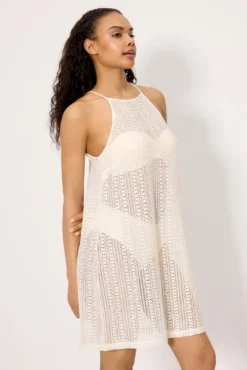 Vestido corto calado tirantes marfil