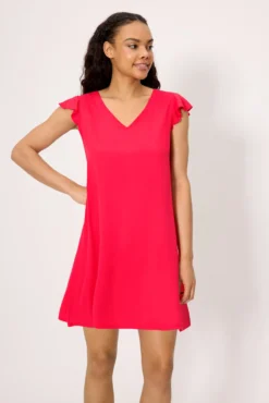 Vestido corto cuello en V coral