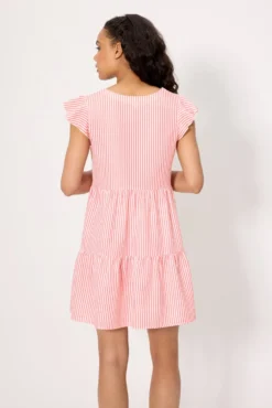 Vestido corto paneles bambula rayas rosa