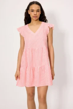 Vestido corto paneles bambula rayas rosa