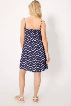 Vestido corto recto tirantes regulables estampado ondas marino
