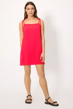 Vestido corto tirantes anudados coral
