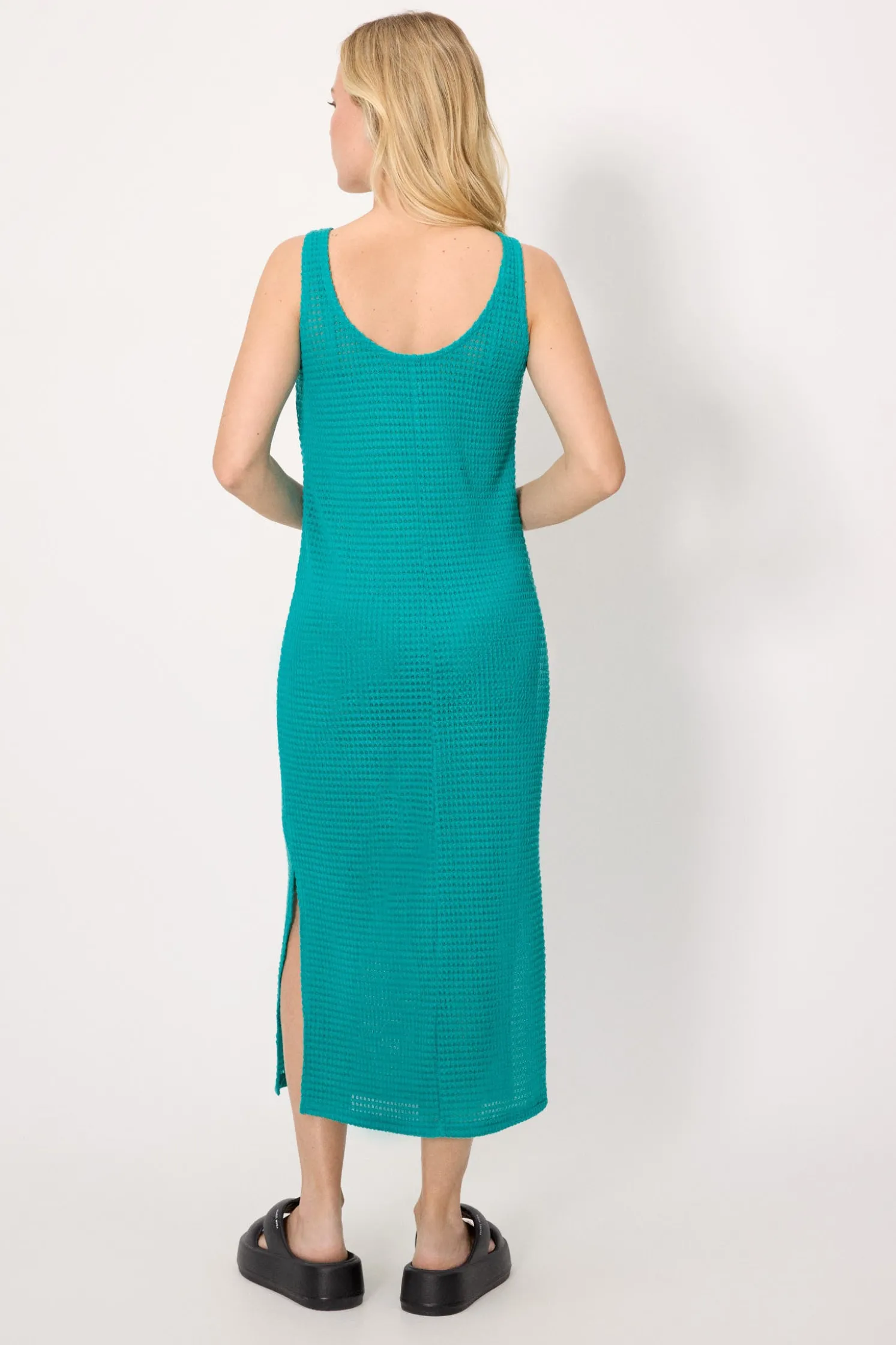Vestido largo calado tirantes turquesa