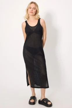 Vestido largo calado tirantes negro