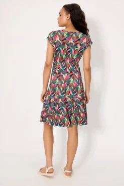 Vestido manga corta trabillas estampado