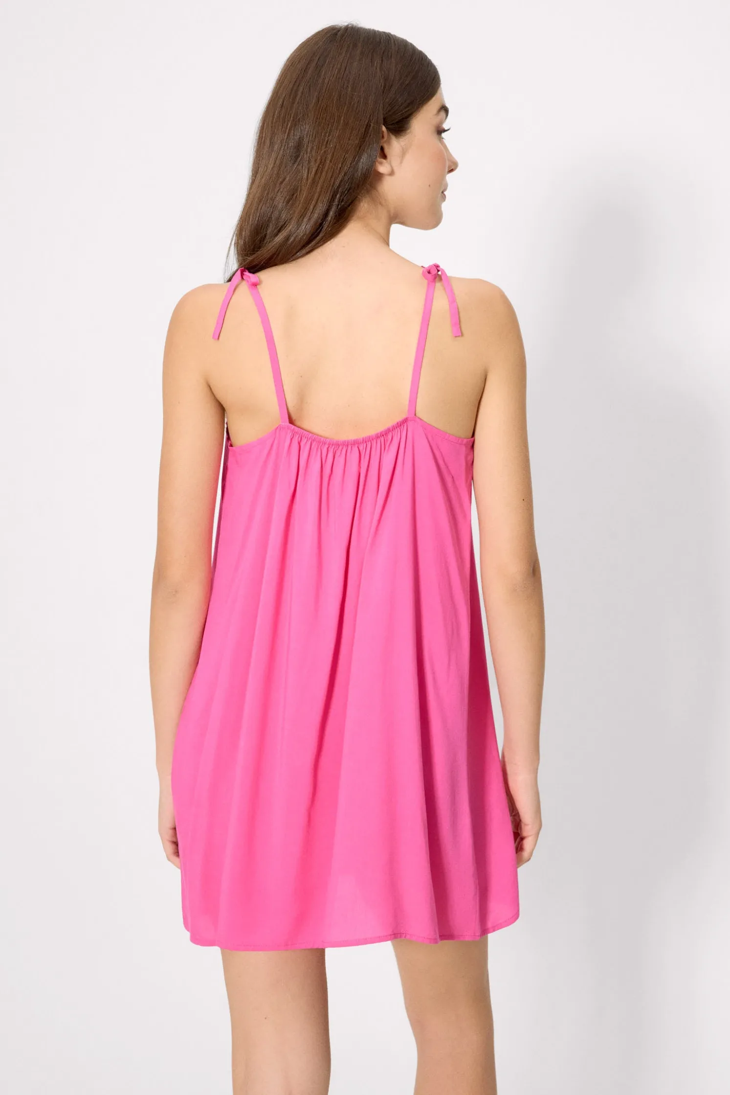 Vestido mini básico tirantes anudados rosa