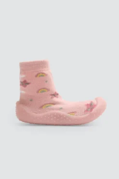 Zapatilla calcetín estampado arcoiris y estrellas