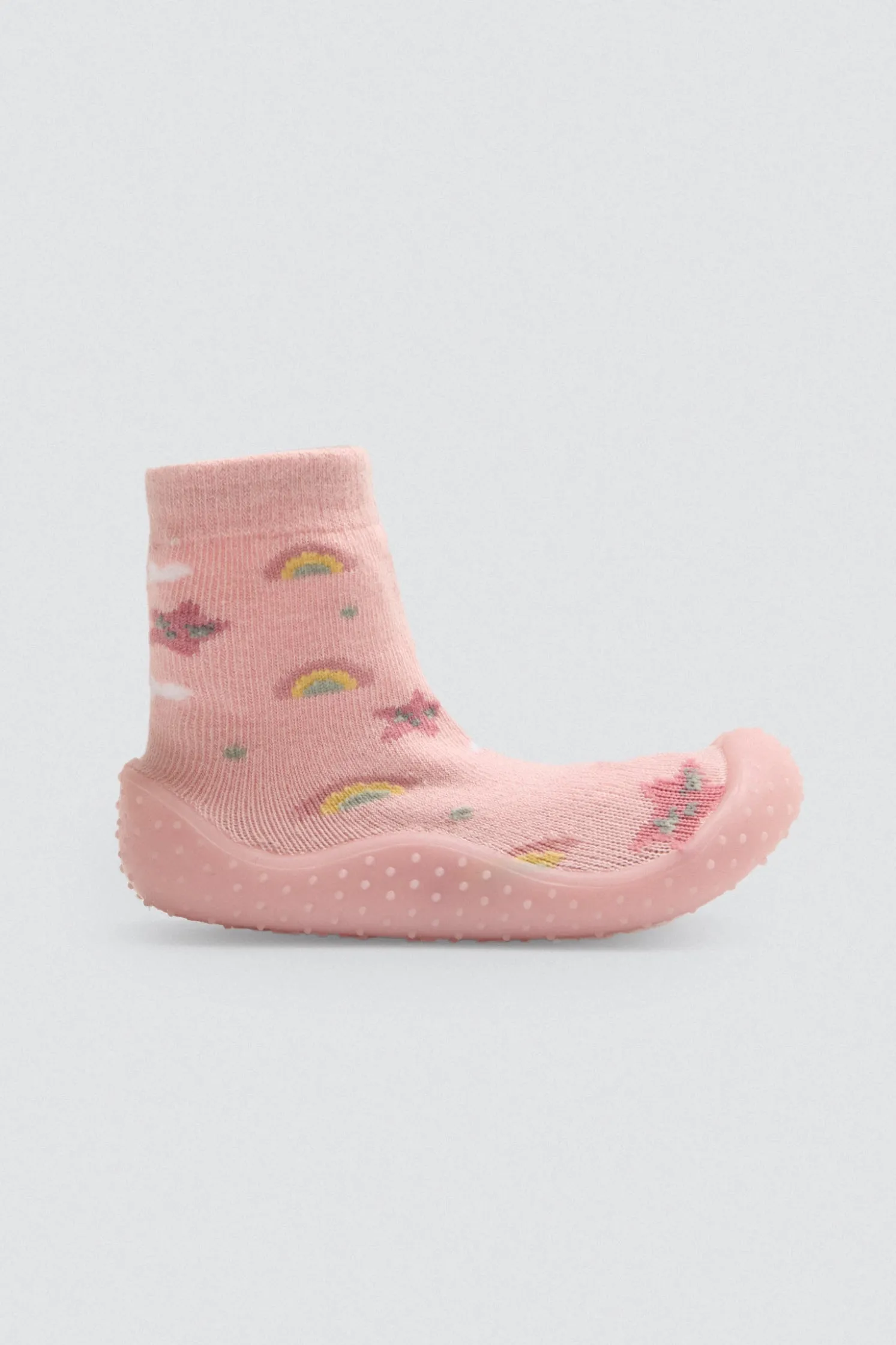 Zapatilla calcetín estampado arcoiris y estrellas